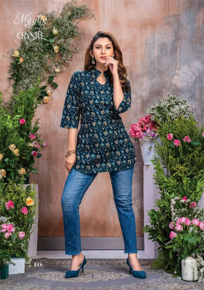 Crystel Vol 1 By Mayur Cotton Printed Tunic Ladies Short Top Wholesale Shop In Surat